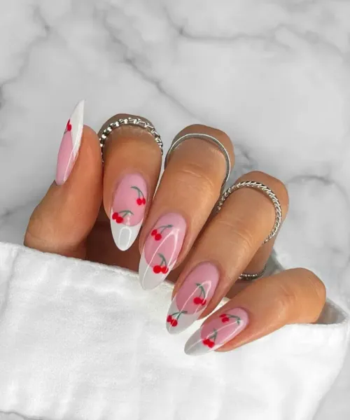 32 Cherry French Tip Nail Ideas