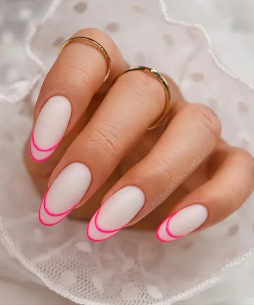 Pink French Tip Almond Nails