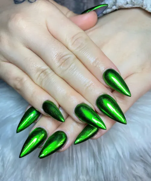 green chrome nails